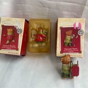 Lot Of 2 Hallmark  Gracie Skates And Dexter Next Ornaments 2002 In A Box
